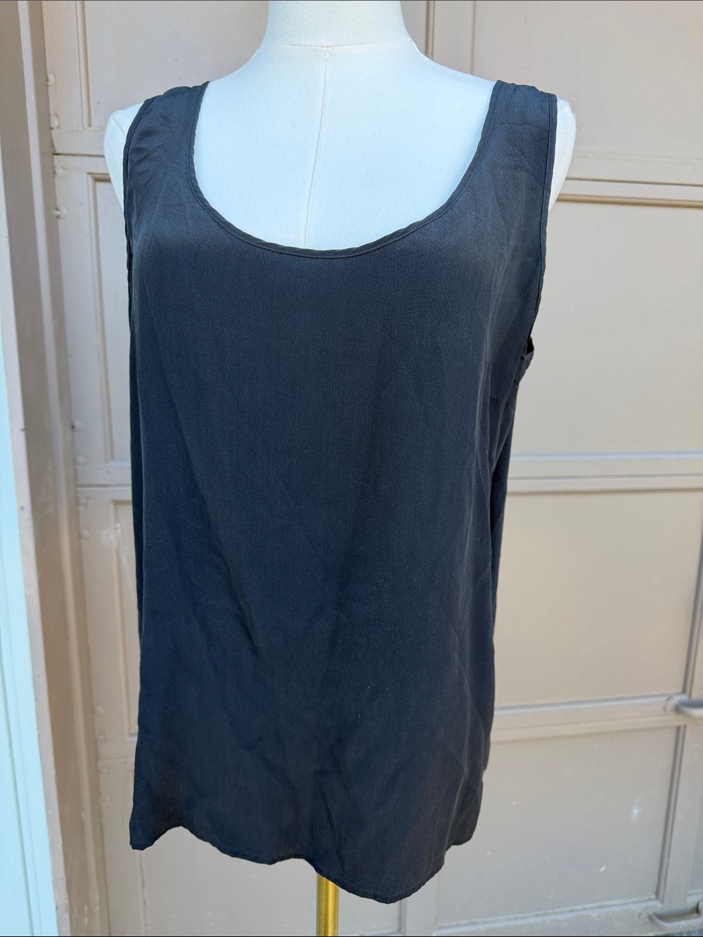 Adrianna Papell Black silk vintage Scoop Neck Tank Top